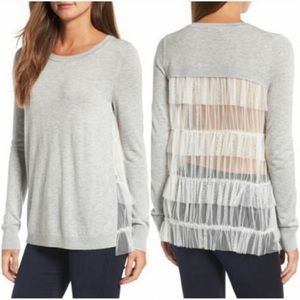 Chelsea28 Grey Heather & Ivory Tulle Back Sweater Top - Size XS - New With Tag